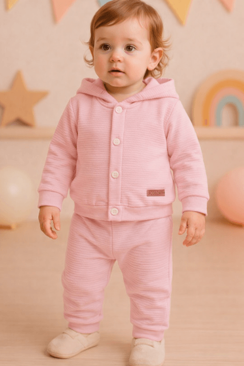 Conjunto Casaco Botões e Calça Turim - Rosa Bebê - Ame Kids