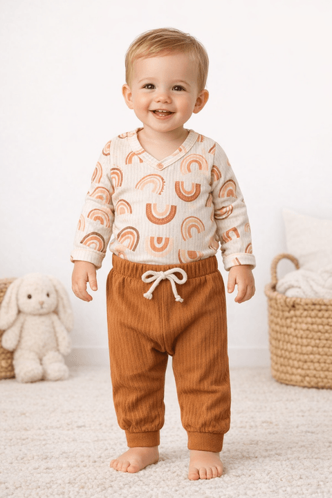 Conjunto Body Canelado Menino - Avelã- Ame Kids
