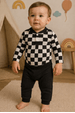 Conjunto Body e Calça Canelado - Xadrez Preto - Ame Kids
