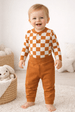 Conjunto Body e Calça Canelado - Xadrez Avelã - Ame Kids