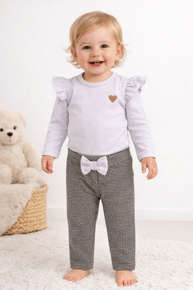 Conjunto Infantil Bebê Body Manga Longa e Calça Pied de Poule - Branco - Ame Kids