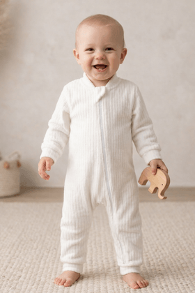 Macacão Plush Canelado Longo - Off-White - Ame Kids