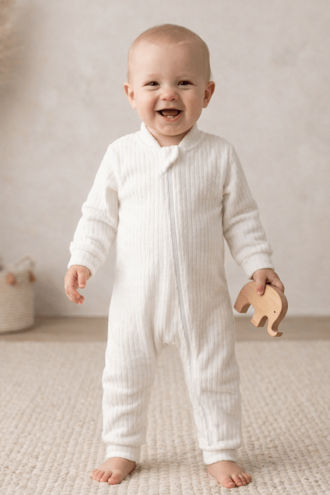 Macacão Plush Canelado Longo - Off-White - Ame Kids