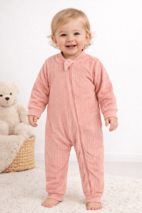 Macacão Plush Canelado Longo - Pêssego - Ame Kids