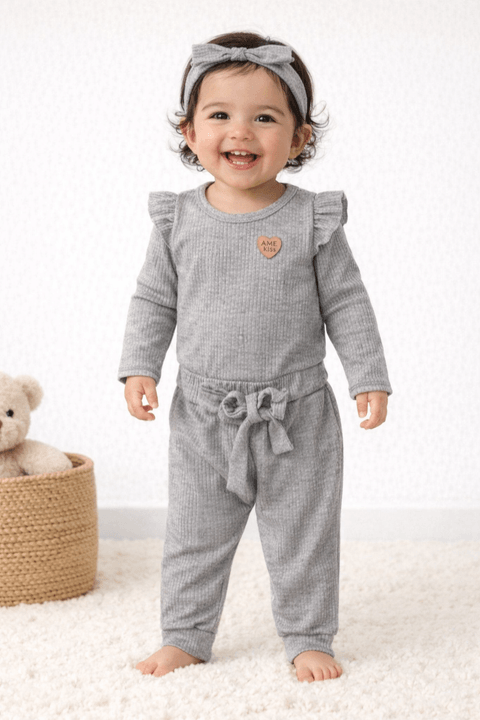 Conjunto Body Canelado Menina - Mescla - Ame Kids