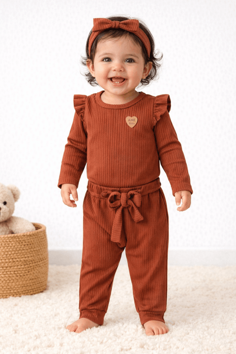 Conjunto Body Canelado Menina - Avelã - Ame Kids