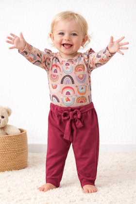 Conjunto Body e Calça Canelada Menina - Arco Iris - Ame Kids