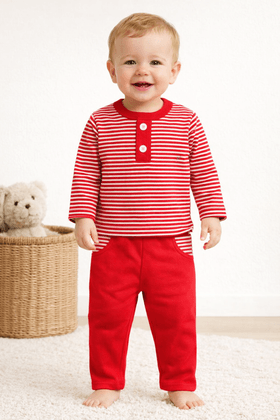 Conjunto de Blusa Listrada e Calça Menino - Vermelho - Ame Kids