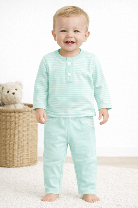 Conjunto de Blusa Listrada e Calça Menino - Verde - Ame Kids