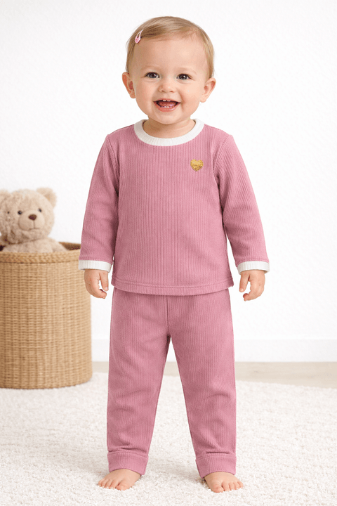 Conjunto Blusa Manga Longa Friso e Calça - Rosa - Ame Kids