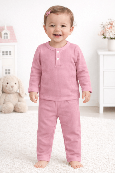 Conjunto Blusa Manga Longa Botões e Calça - Rosa - Ame Kids