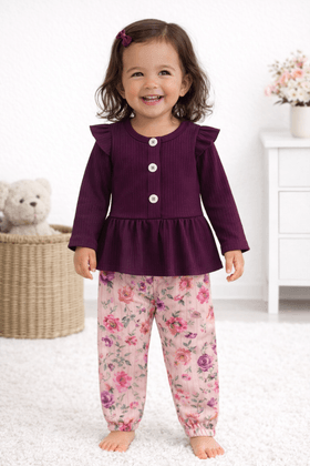 Conjunto Bata e Calça Canelado Bebê - Beringela - Ame Kids