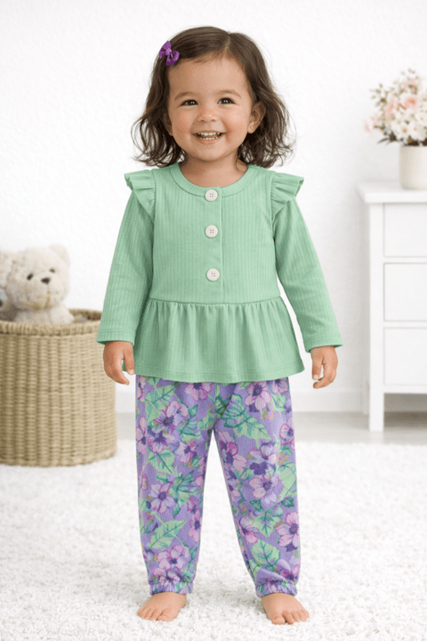 Conjunto Bata e Calça Canelado Bebê - Verdinho - Ame Kids