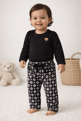Conjunto Body e Calça Canelado - Xadrez Preto - Ame Kids
