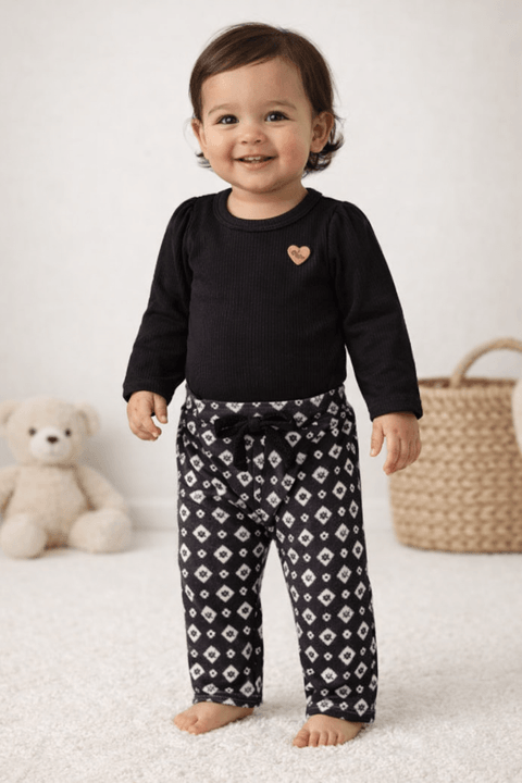 Conjunto Body e Calça Canelado - Xadrez Preto - Ame Kids
