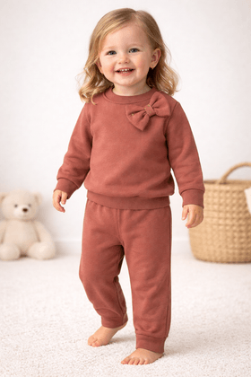 Conjunto Blusa Lacinho e Calça Moletom Menina - Avelã - Ame Kids