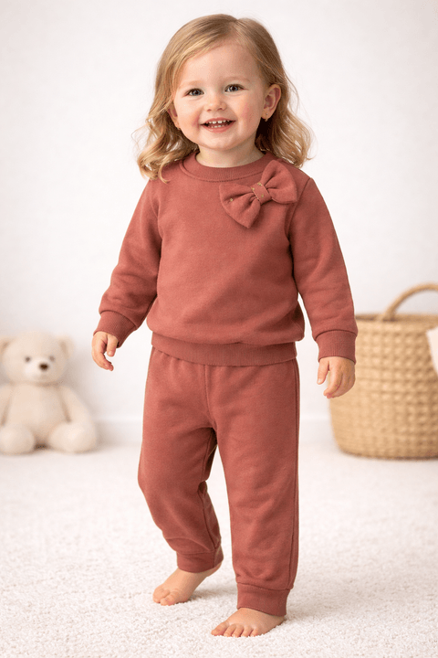 Conjunto Blusa Lacinho e Calça Moletom Menina - Avelã - Ame Kids