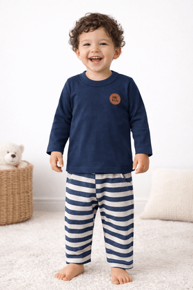 Conjunto Blusa Manga Longa e Calça Ecosustentável - Azul Marinho - Ame Kids