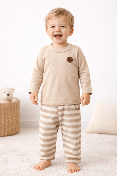 Conjunto Blusa Manga Longa e Calça Ecosustentável - Areia - Ame Kids
