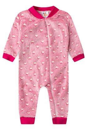 Macacão Fleece - Corações Rosa - Ame Kids