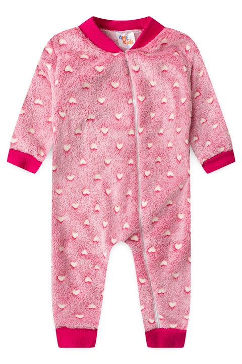 Macacão Fleece - Corações Rosa - Ame Kids