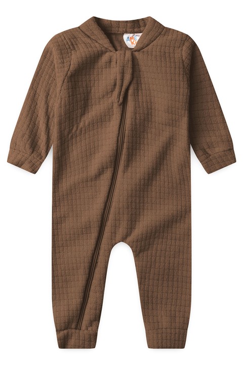 Macacão Bouclé Quadriculado - Marrom - Ame Kids