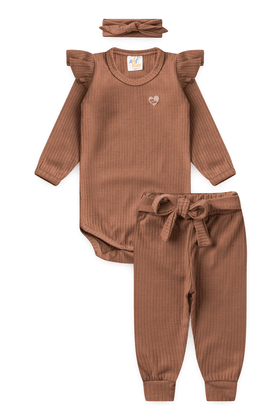 Conjunto Body Canelado Menina - Doce de Leite - Ame Kids