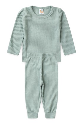 Conjunto Blusa Ml e Calça com Aplique na Barra- Verde Jade - Ame Kids