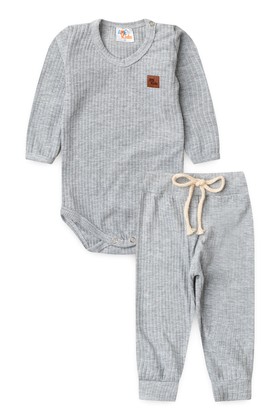 Conjunto Body Canelado Menino - Mescla - Ame Kids