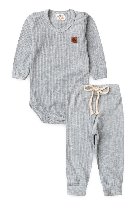 Conjunto Body Canelado Menino - Mescla - Ame Kids