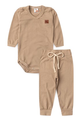 Conjunto Body Canelado Menino - Nude - Ame Kids