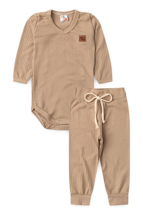 Conjunto Body Canelado Menino - Nude - Ame Kids