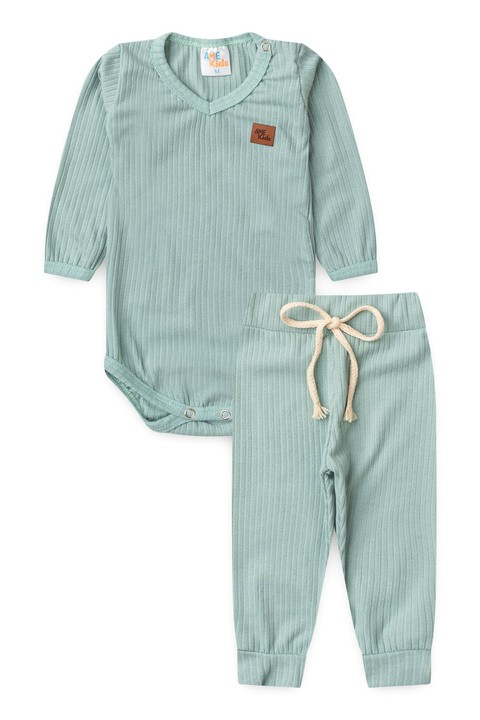 Conjunto Body Canelado Menino - Verde Jade - Ame Kids