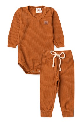 Conjunto Body Canelado Menino - Avelã - Ame Kids