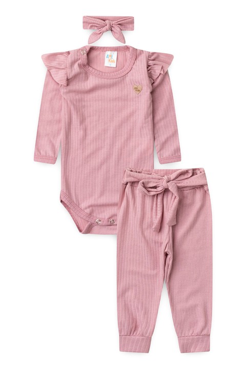 Conjunto Body Canelado Menina - Rosa - Ame Kids