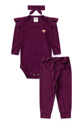 Conjunto Body Canelado Menina - Beringela - Ame Kids