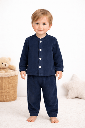 Conjunto Casaco  Manga Longa e  Calça Plush - Azul Marinho - Ame Kids