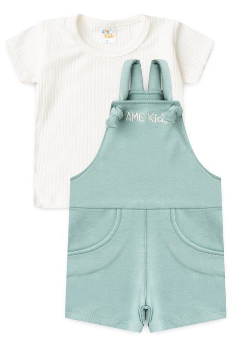 Conjunto Infantil Jardineira e Blusa - Verde Jade - Ame Kids