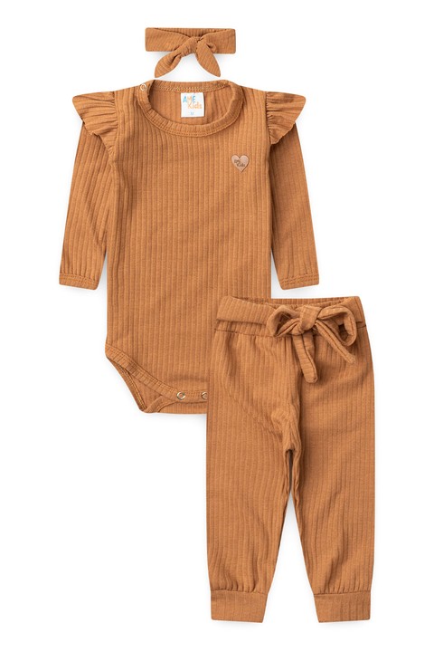 Conjunto Body Canelado Menina - Caramelo - Ame Kids