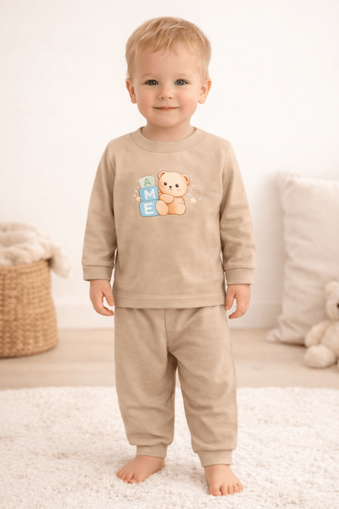 Conjunto Pijama Bebê Meia Estação Blusa e Calça - Ursinho Caqui - Ame Kids