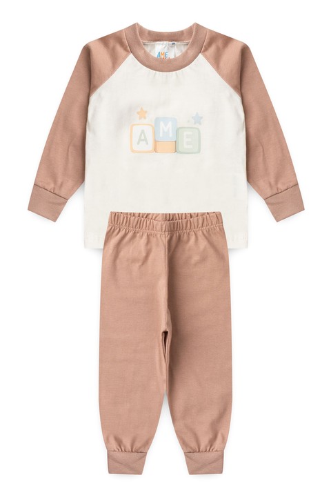 Conjunto Pijama Bebê Meia Estação Blusa e Calça - Ame Marrom - Ame Kids