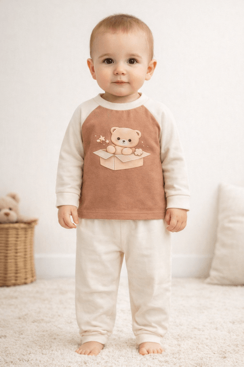 Conjunto Pijama Bebê Meia Estação Blusa e Calça - Ursinho Off-White - Ame Kids