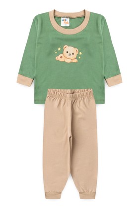Conjunto Pijama Bebê Meia Estação Blusa e Calça - Ursinho Verde - Ame Kids