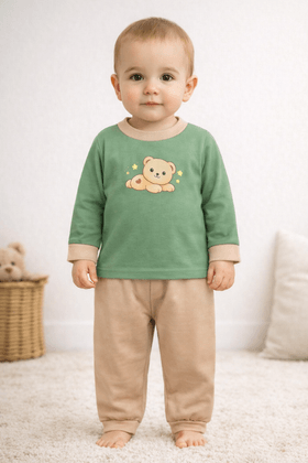 Conjunto Pijama Bebê Meia Estação Blusa e Calça - Ursinho Verde - Ame Kids