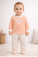 Conjunto Pijama Bebê Meia Estação Blusa e Calça - Coração Salmão - Ame Kids
