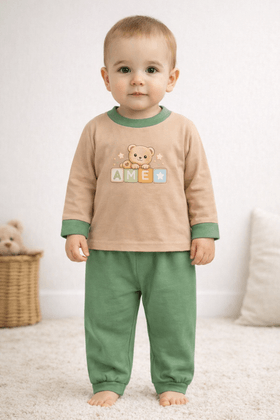 Conjunto Pijama Bebê Meia Estação Blusa e Calça - Ursinho Caqui - Ame Kids