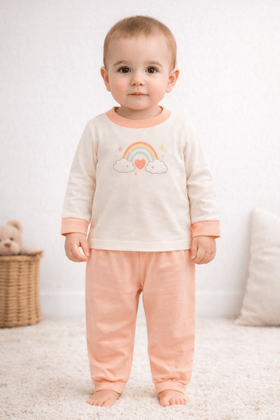 Conjunto Pijama Bebê Meia Estação Blusa e Calça - Arco Off-White - Ame Kids