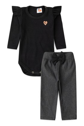 Conjunto Body e Calça Pied de Poule - Preto - Ame Kids