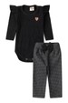 Conjunto Infantil Bebê Body Manga Longa e Calça Pied de Poule - Preto - Ame Kids