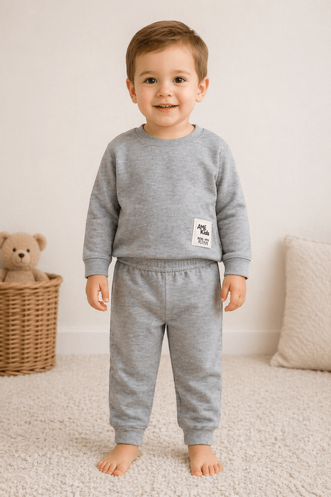 Conjunto Infantil Bebê Blusa Manga Longa e Calça Moletom - Mescla - Ame Kids